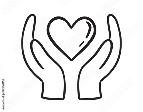 hand holding heart doodle hand drawn icon. Outline drawing love and care line clipart symbol