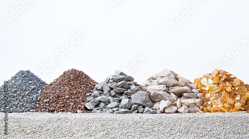 Small piles of various minerals extracted from a rare earth mine, highlighting the diversity and importance of these resources in modern industry