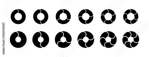Circular diagram by sections. Circular infographics divided into steps or levels. Vector collection isolated on white background.
