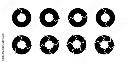 Circular arrows for infographics. Cycle pie chart with steps. Vector set isolated on white background.