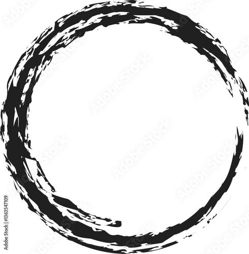 Vector ink grunge circle frame, abstract circle with brush stroke
