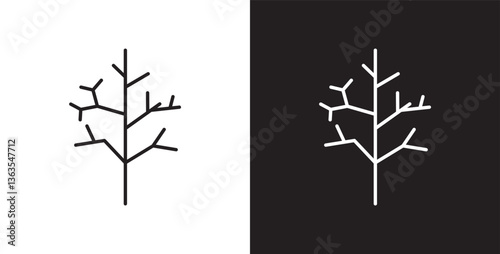 Tree dry branch icon. Winter tree icons, featuring bare and bare trees with dead and dry branches without leaves, Tree line icon, Tree vector illustration in transparent and black background.