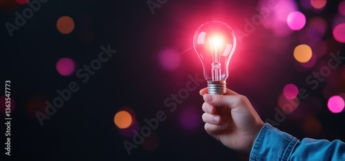 Glowing lightbulb held in hand idea concept