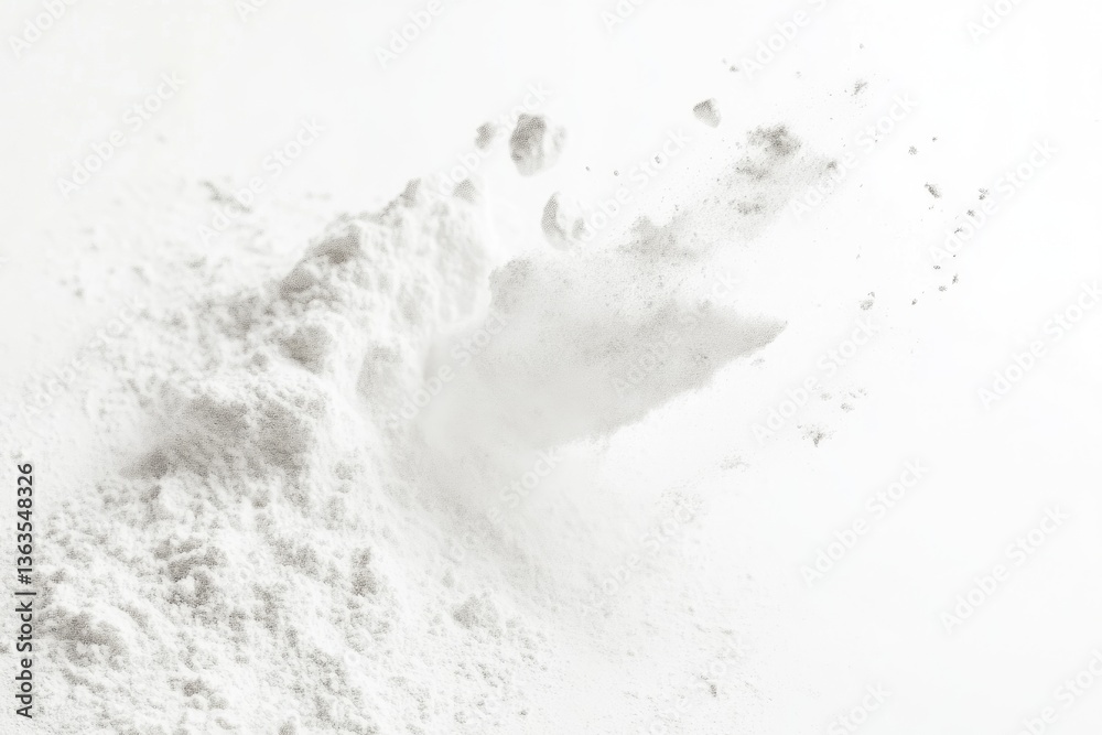 Fototapeta premium White powder explosion, a burst of fine particles against a white background.