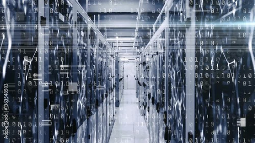 Wallpaper Mural Binary code animation over server racks in data center hallway Torontodigital.ca