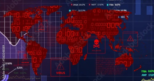 Wallpaper Mural Animation of virus and malware alerts on red world map with digital data graphics Torontodigital.ca