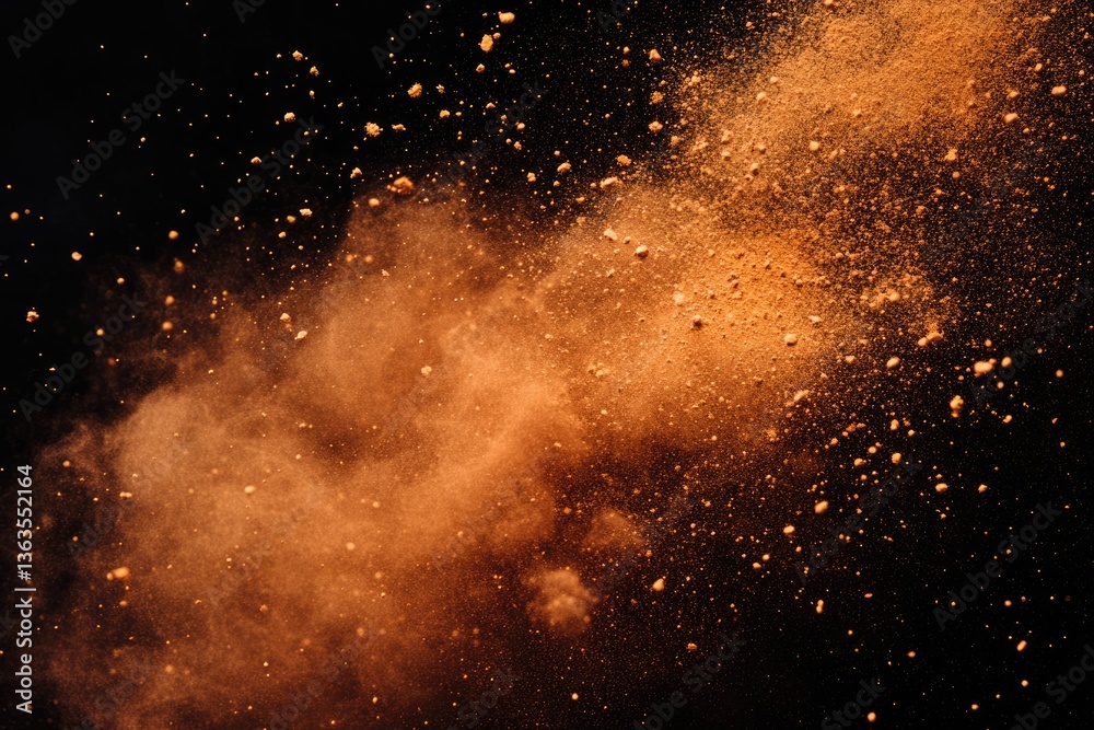 Fototapeta premium Orange powder explosion against a transparent background, creating a dramatic and textured image.