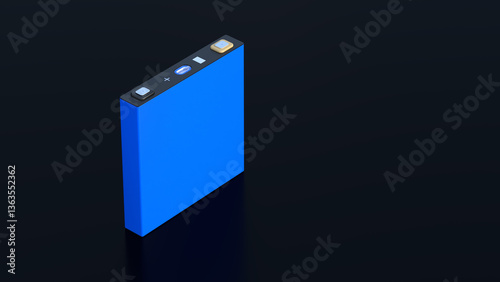 blue prismatic cell, rectangular lithium ion phosphate LFP battery for modern electric vehicles and energy storage, 3d rendering