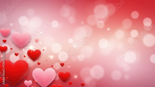 Red and pink hearts on a soft, bokeh background perfect for Valentine's.