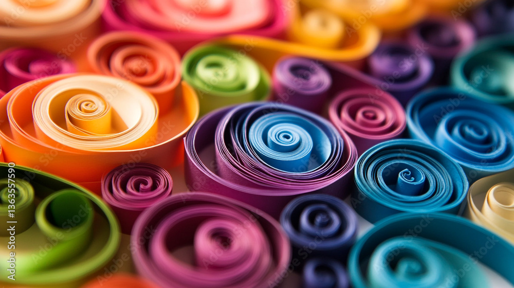 Close up of colorful paper quilling swirls arranged in a visually appealing and artistic manner Close up of colorful paper quilling swirls arranged in a visually appealing and artistic manner