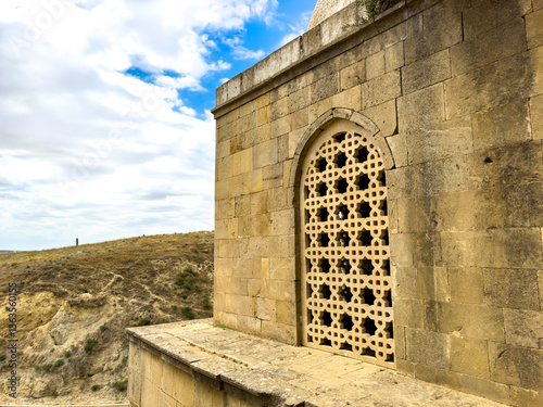 azerbaijan, diri baba, shamakhi, 14th, century, mausoleum, tomb, carved, rock, petra, jordan, sufi, muslim, allah, islam, ancient solid, vault, dome, thinker, jinn, jinny, lamp, caucasus, prayer, sain
