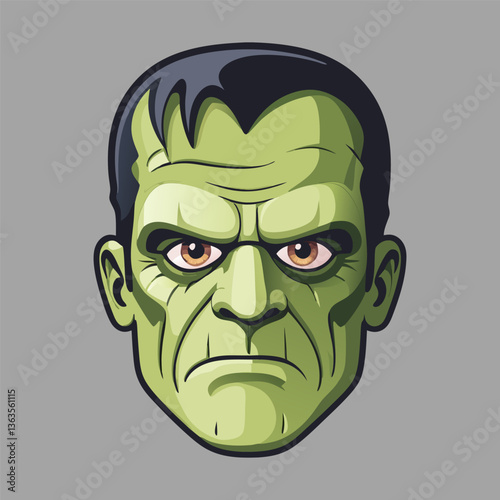 A Monstrous Frankenstein’s Face with Haunted Eyes