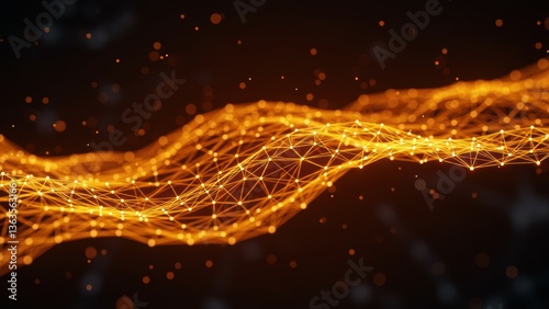 Abstract glowing orange plexus network of interconnected lines and dots.