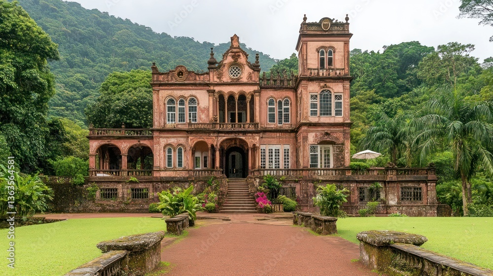 Fototapeta premium Tropical Mansion Estate, Lush Hills, Tourism