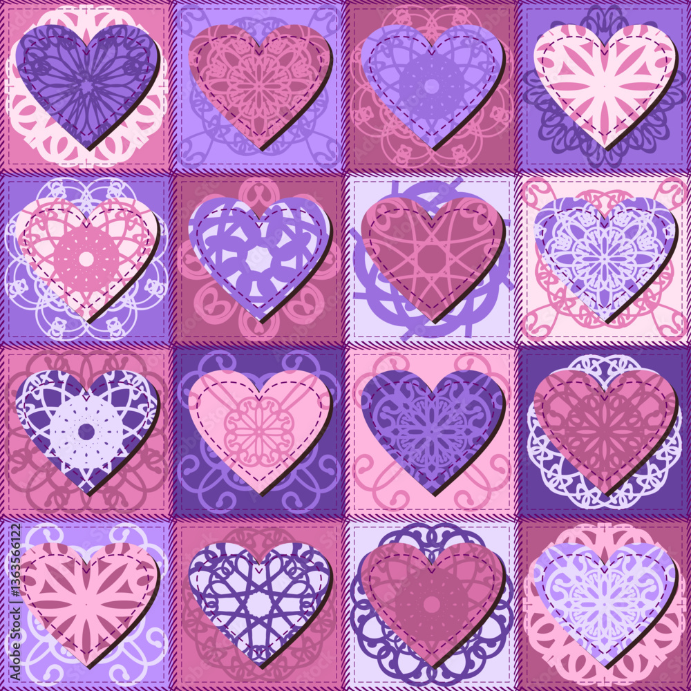 Naklejka premium Patchwork print wallpaper background with different patterns quilting hobby craft handmade