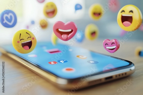 Wallpaper Mural Close up of a smartphone with colorful social media emojis in action Generative AI Torontodigital.ca