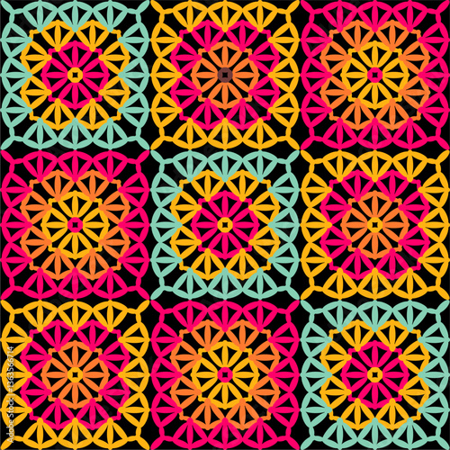Pattern with crochet granny square wallpaper handmade decorative art design print