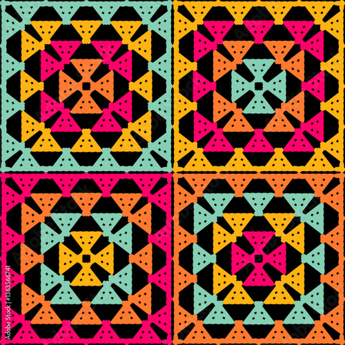 Pattern with crochet granny square wallpaper handmade decorative art design print
