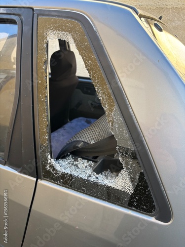 фотографія vitre d'une voiture brisée pour vol à la roulotte