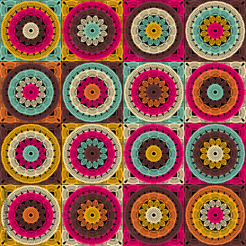 Pattern with crochet granny square wallpaper handmade decorative art design print