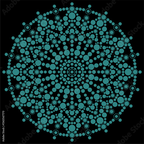 Dot painting beautiful mandala snowflake vector illustration multicolored on black background
