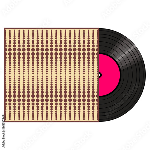 Vinyl disk in carton pack isolated on white retro style illustration vector art decor design 70s, 80s, 90s	