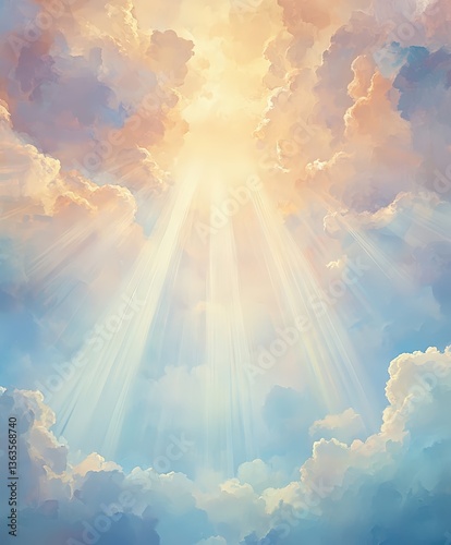 Digital Painting of Crepuscular Rays Through Clouds