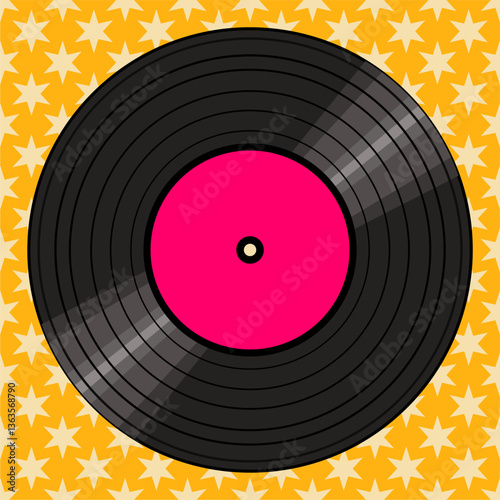 Vinyl disk retro style illustration vector art decor design 70s, 80s, 90s music pattern	
