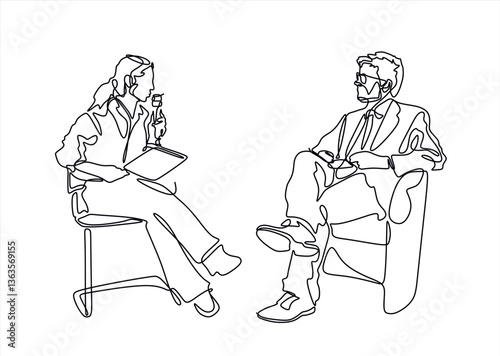 One continuous line drawing of Reporter is on duty vector design illustration. Editable stroke. Reporter illustration for your asset design. 