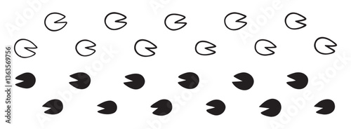hoofprints leg touch stamp line set. flat dark black ink hand drawn footprint hooves retro art etch contour comic style. 
