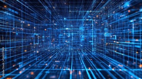 Digital data streams flow city backdrop