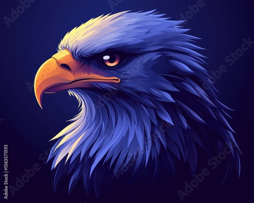 Majestic eagle portrait with vibrant feathers against a dark background photo