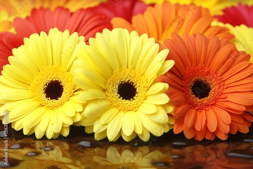 Colorful gerbera daisies display in close up floral arrangement imagery