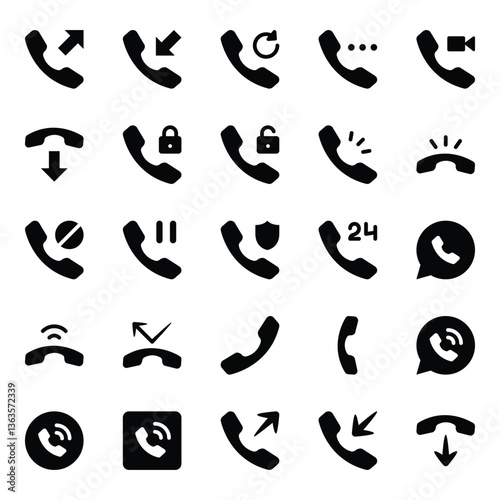 Glyph icons set for Telephone calls.