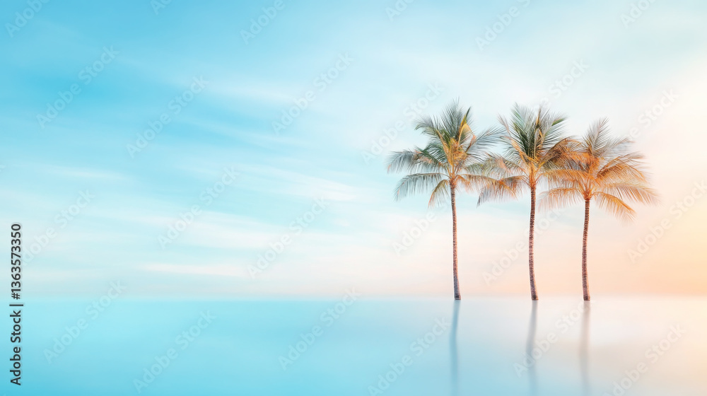 Serene modern beach scene with palm trees and soft skies for tranquil design Serene modern beach scene with palm trees and soft skies for tranquil design