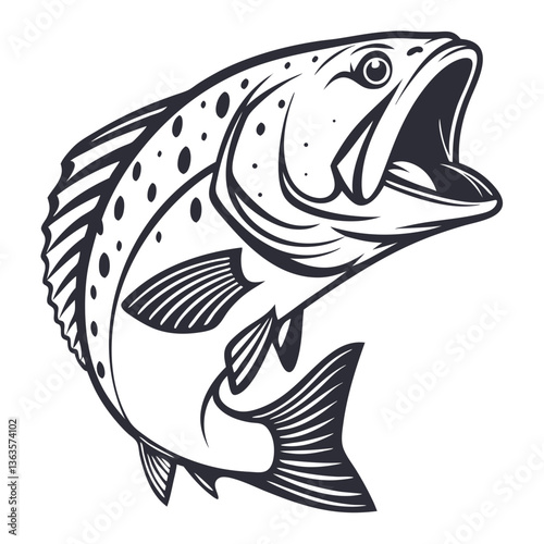 Fish illustration with open mouth on white background  