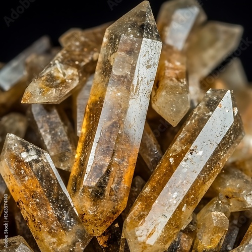 A collection of clear and brown crystal cluster formation