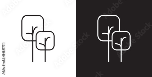 Simple tree icon. Botanical icon, Tropical vector illustration in transparent and black background. 