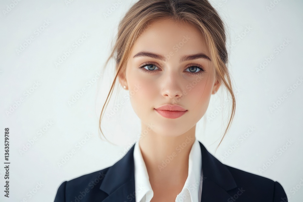 Portrait of Young Business Woman in Blazer Against White Background Portrait of Young Business Woman in Blazer Against White Background