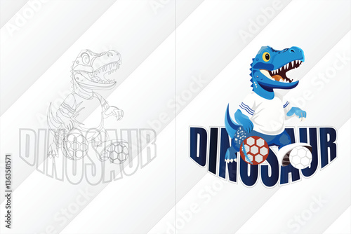 Logo Dinosaur Playing Football.Fierce Dino Striker Football Club Mascot Logo Inspiration