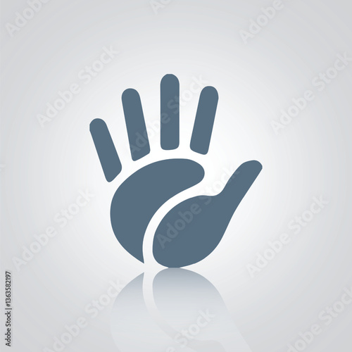 Hand gesture icons. stop hand sign, full palm signs with grey color, with a silver background