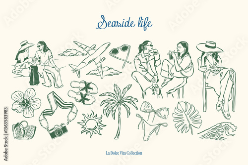 Minimal sketch style vector illustration collection. Food and beverages doodles. Art for postcards, print posters, packaging design.