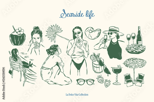 Minimal sketch style vector illustration collection. Food and beverages doodles. Art for postcards, print posters, packaging design.