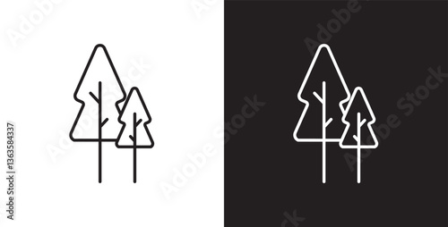 Pine icon. Simple tree icon vector. Icon of tree and leaf, Christmas tree line icon designs, Tropical vector illustration in transparent and black background. 