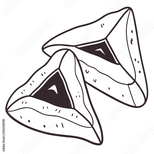 Hamantaschen Cookies in Outline Style on White Background  
