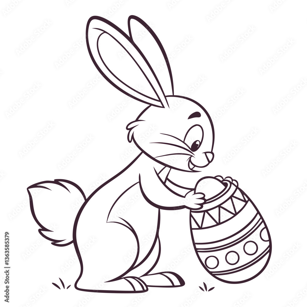 Easter Bunny painting a decorative egg in a spring setting Easter Bunny painting a decorative egg in a spring setting
