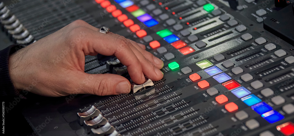 Audio Mixer Sound Control Panel for Music Production in Recording Studio Audio Mixer Sound Control Panel for Music Production in Recording Studio