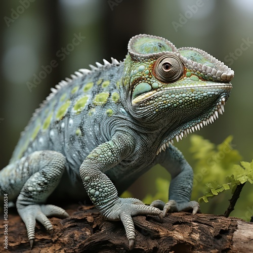 Close-Up of Vibrant Chameleon with Detailed Scales in Exotic Macro Wildlife Photography, Reptile, Skin Texture
