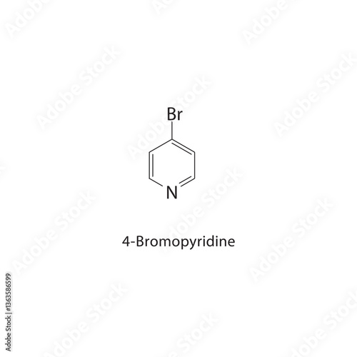 4-Bromopyridine skeletal structure. Halogenated pyridine compound schematic illustration. Simple diagram, chemical formula.