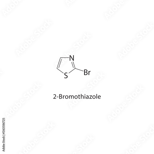 2-Bromothiazole skeletal structure. Halogenated thiazole compound schematic illustration. Simple diagram, chemical formula.